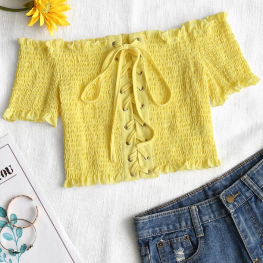 Smocked Off the Shoulder Crop Top💛